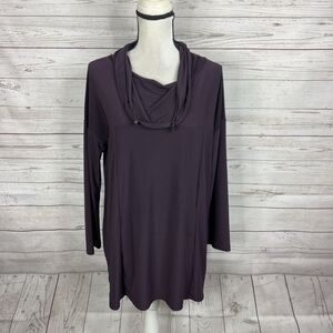 Sun Kim Joann Tunic Size Small Purple Cowl Neck Long Sleeve Pocket